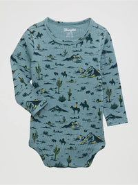 Wrangler Baby Boy's L/S Desert Cowboy Print Bodysuit in Dusty Sky