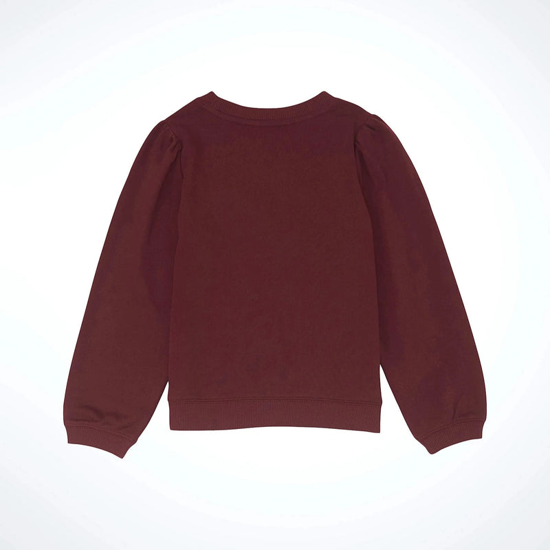 Wrangler Girl's Embroidered Logo Puff Sleeve Pullover Sweatshirt in Burgundy