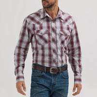 Wrangler Men's L/S 20X Competition Western Snap Shirt in Variegated Gray Wine Plaid