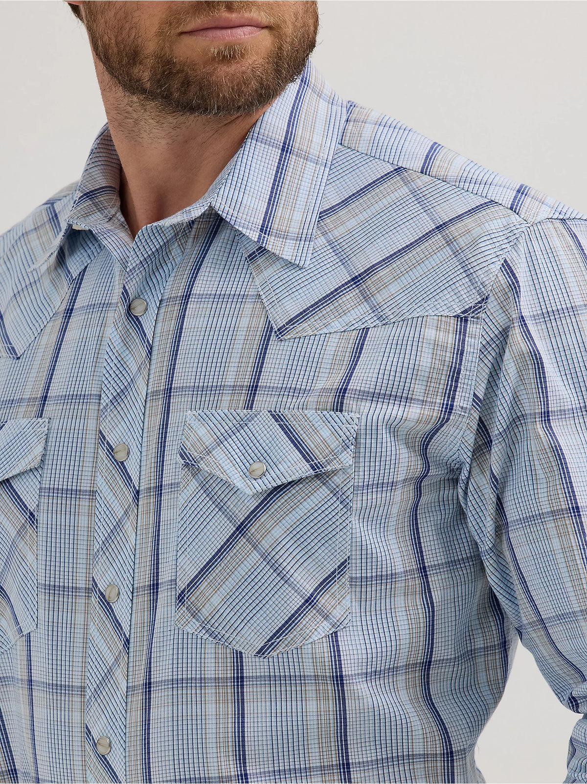 Wrangler Men's L/S 20X Competition Western Snap Shirt in Sky Plaid (Available in Tall Sizes)