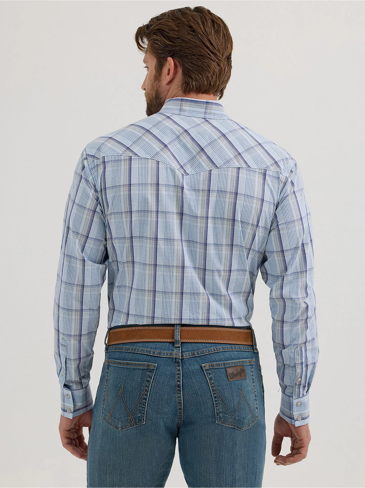 Wrangler Men's L/S 20X Competition Western Snap Shirt in Sky Plaid (Available in Tall Sizes)