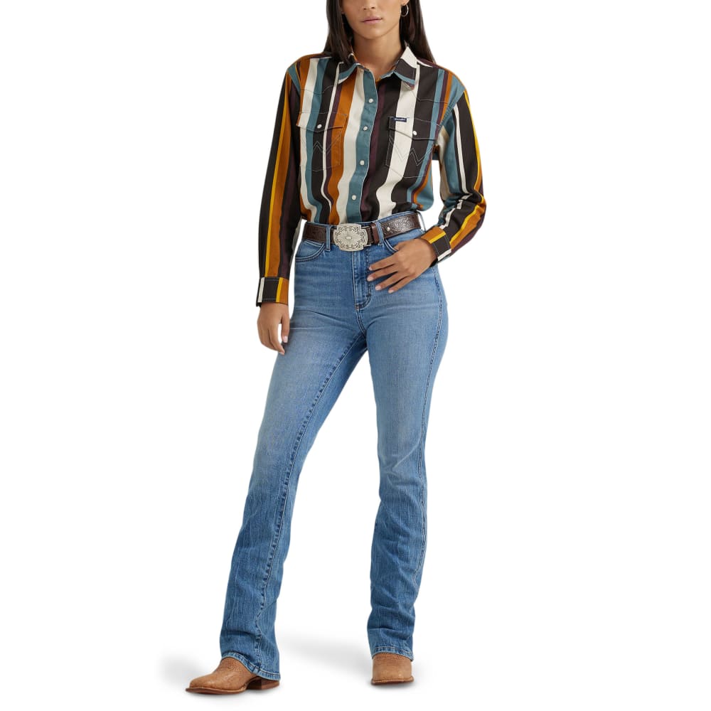 Wrangler Retro Women's L/S Boyfriend Western Vintage Snap Shirt in Desert Serape Stripe