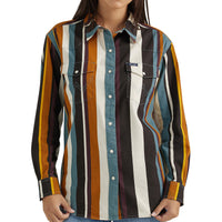 Wrangler Retro Women's L/S Boyfriend Western Vintage Snap Shirt in Desert Serape Stripe