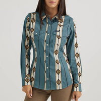 Wrangler Retro Women's L/S Checotah Classic Western Snap Shirt in Teal