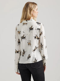 Wrangler Retro Women's L/S Drapey Rodeo Blouse in Rodeo White