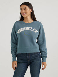 Wrangler Retro Women's Shabby Logo Pullover Sweatshirt in Blue