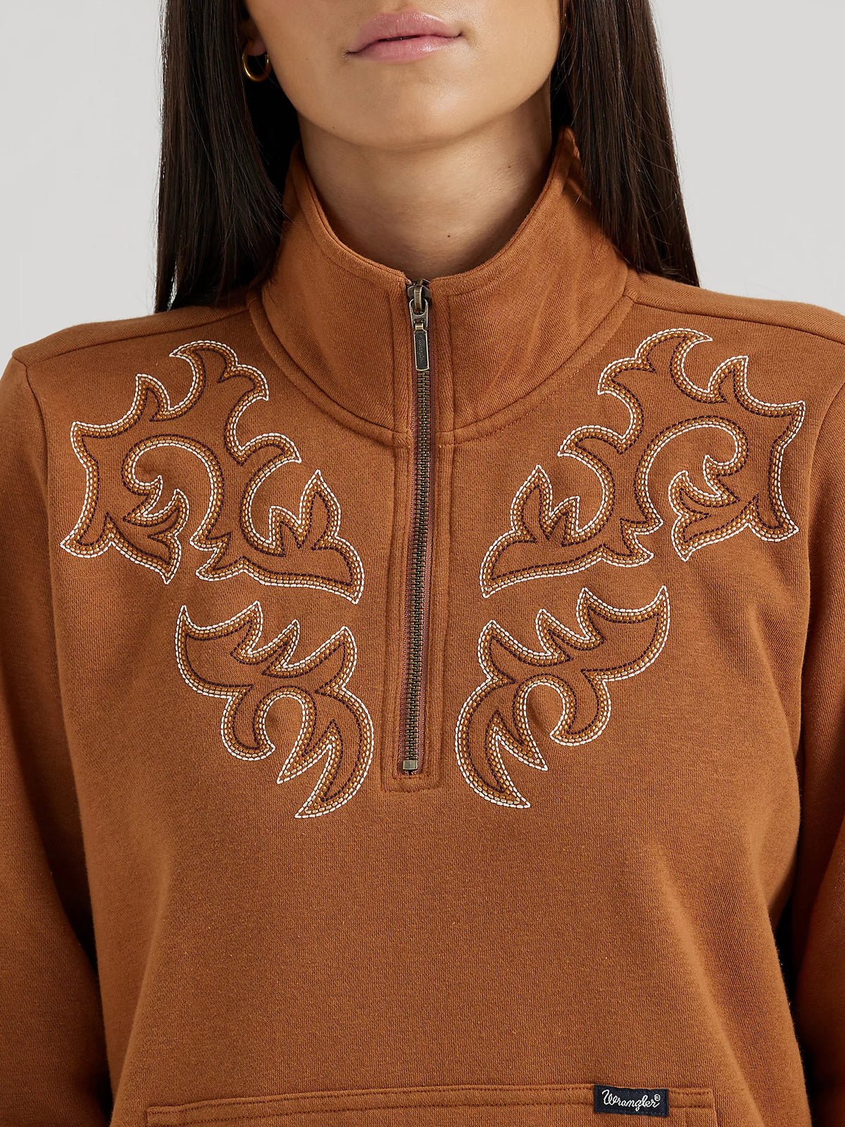 Wrangler Retro Women's Western Stitch Quarter-Zip Sweatshirt in Brown