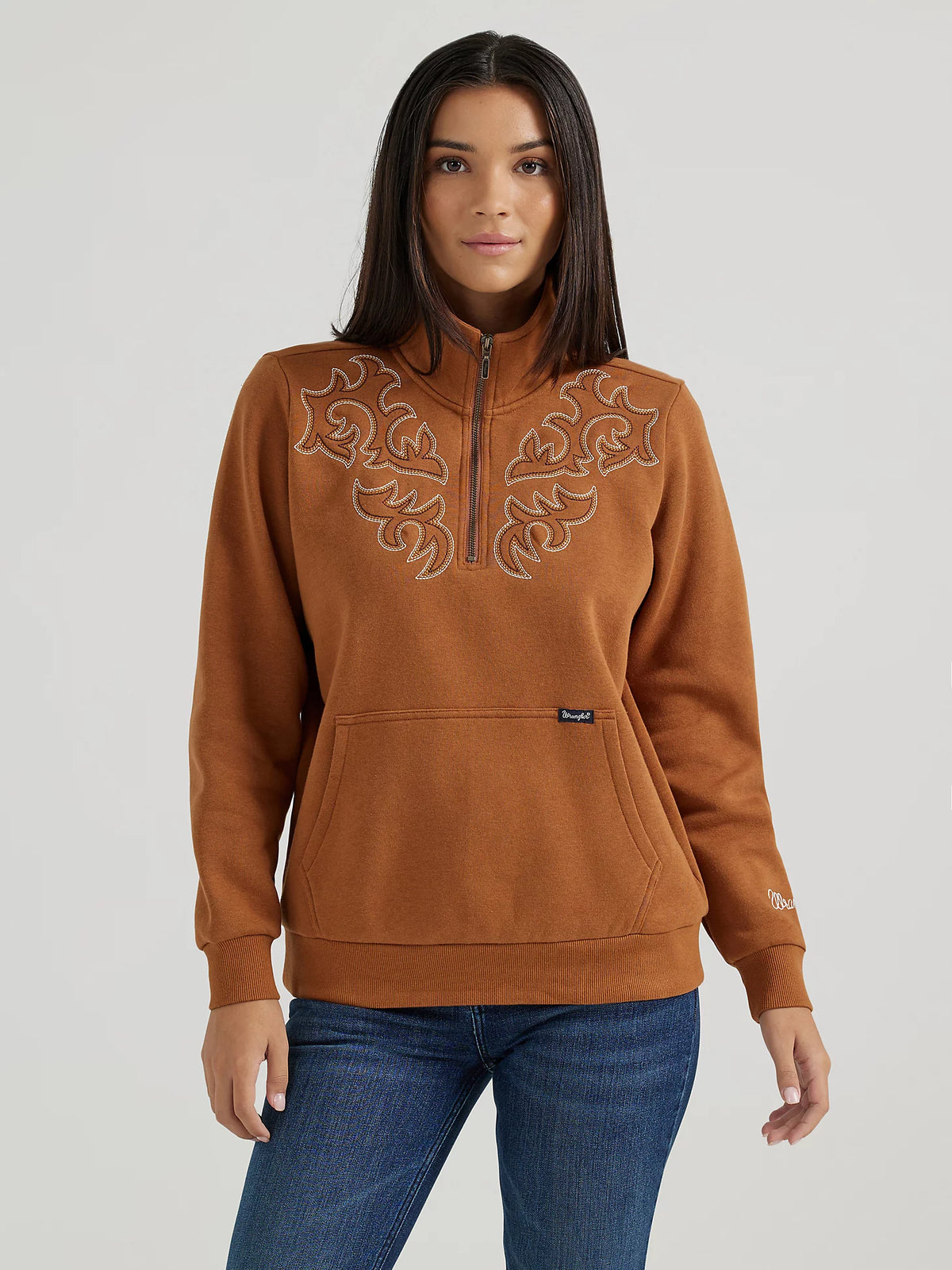 Wrangler Retro Women's Western Stitch Quarter-Zip Sweatshirt in Brown