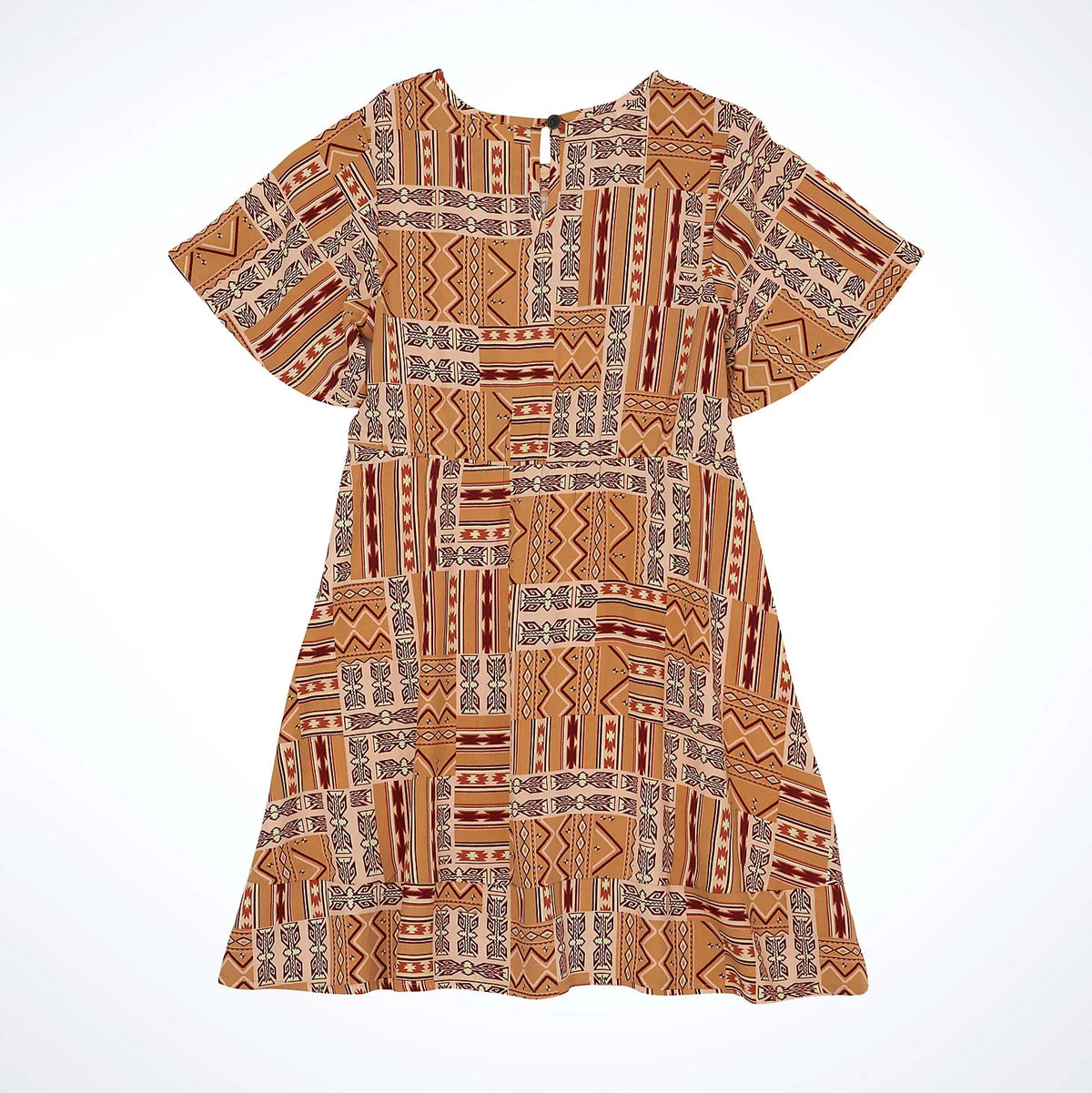 Wrangler Girl's Ruffle Sleeve Southwestern Dress in Golden