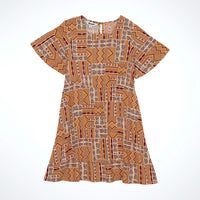 Wrangler Girl's Ruffle Sleeve Southwestern Dress in Golden