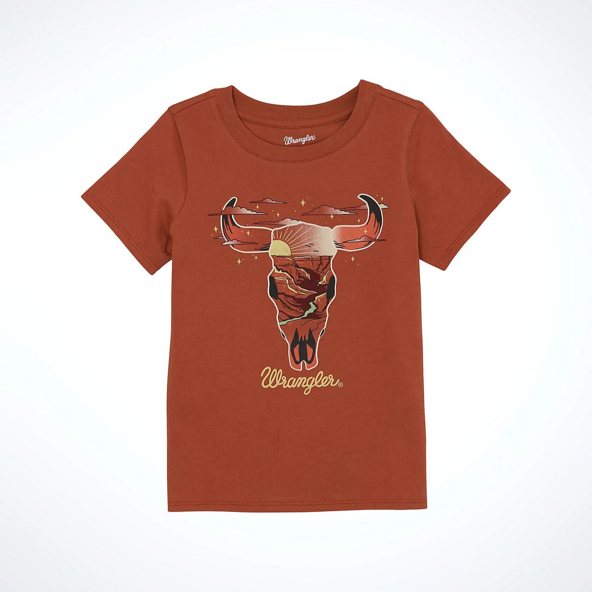 Wrangler Girl's Western Steer Skull Graphic Tee in Rust