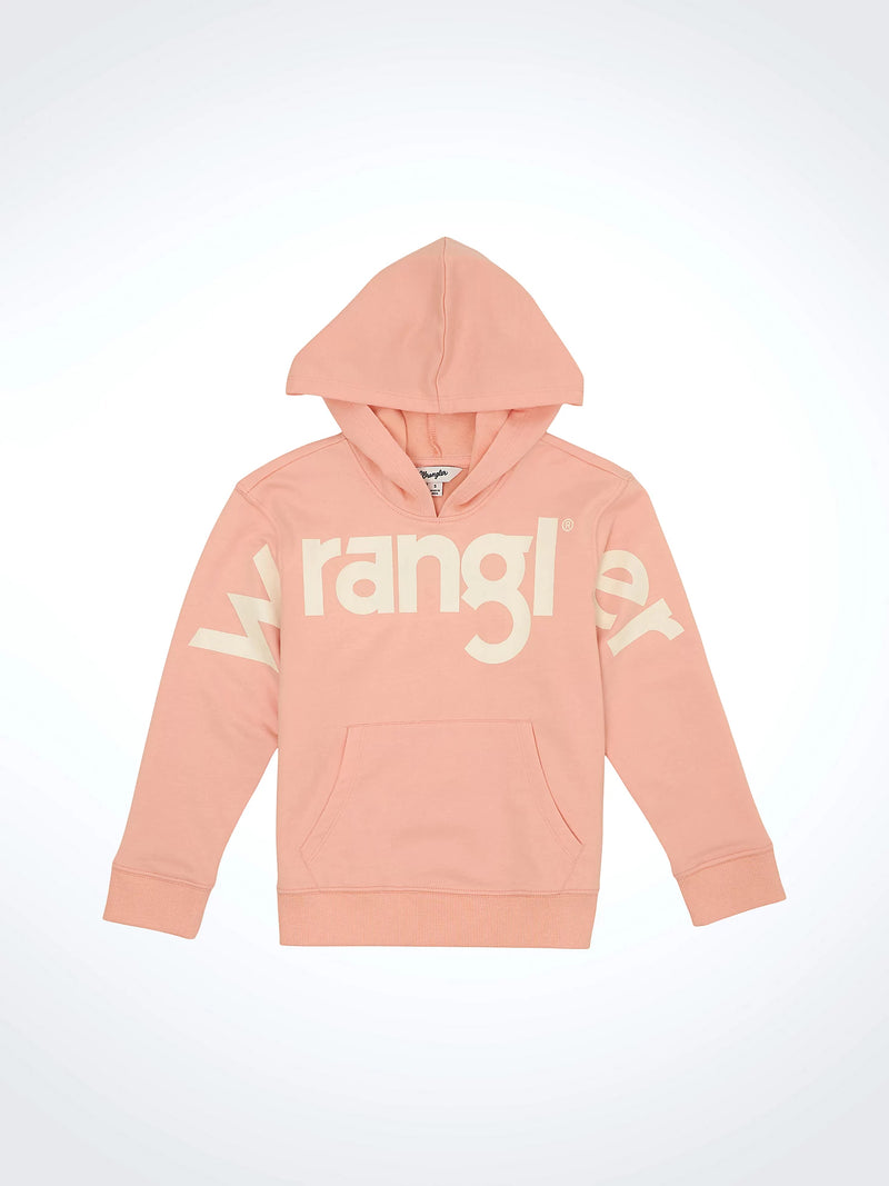 Wrangler Girl's Bold Logo Pullover Hoodie in Pink