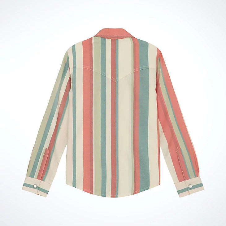 Wrangler Girl's L/S Striped Western Snap Shirt in Dusted Stripe