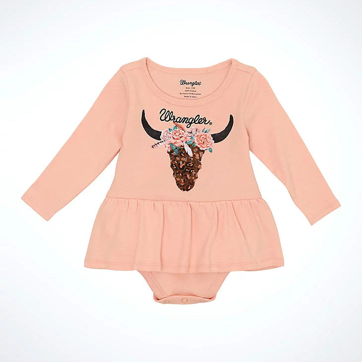 Wrangler Baby Girl's L/S Steer Head Skirted Bodysuit in Pink