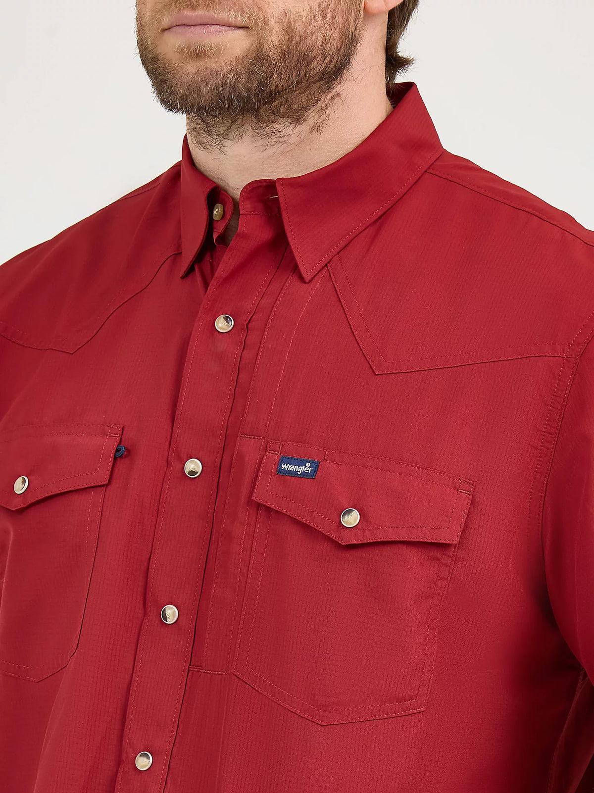 Wrangler Men's S/S Solid Performance Western Snap Shirt in Scarlet Red