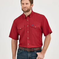 Wrangler Men's S/S Solid Performance Western Snap Shirt in Scarlet Red