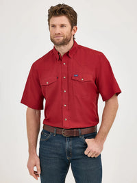 Wrangler Men's S/S Solid Performance Western Snap Shirt in Scarlet Red