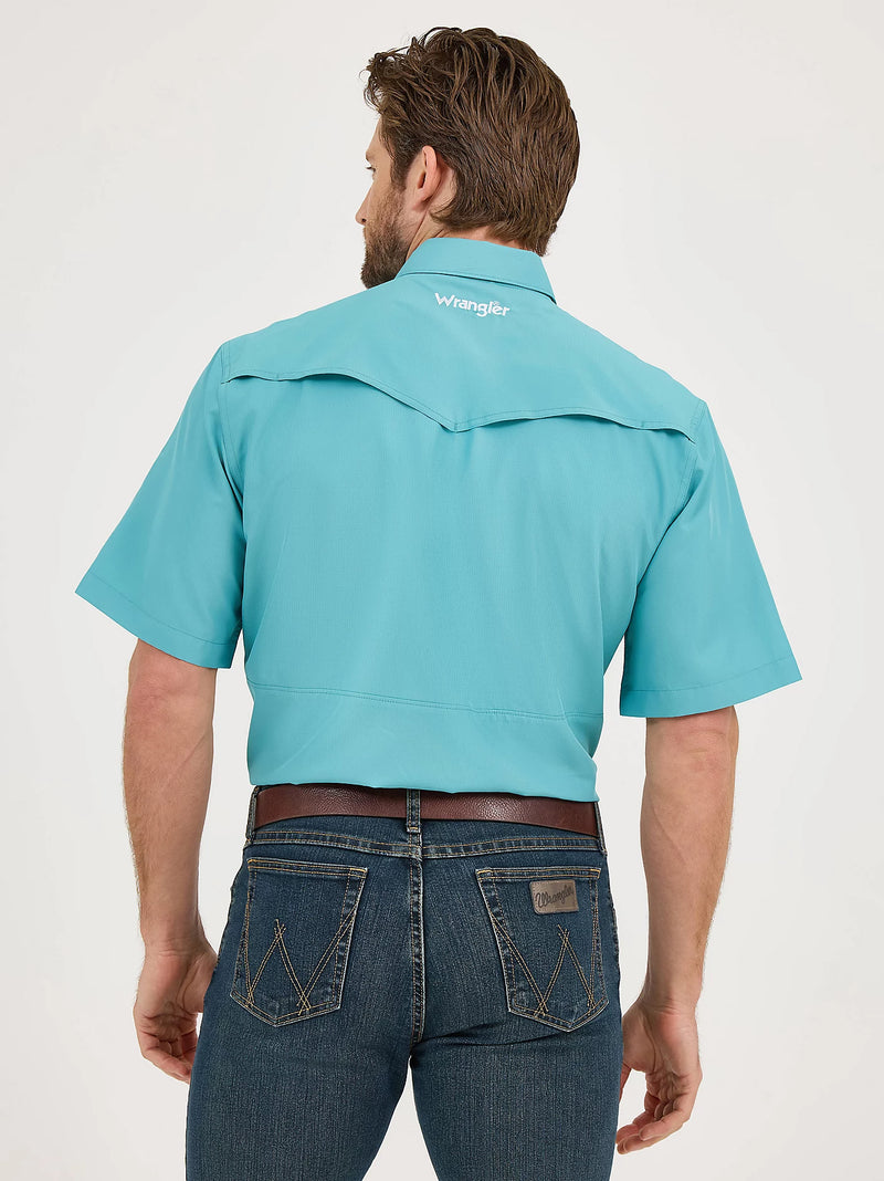 Wrangler Men's S/S Solid Performance Western Snap Shirt in Muted Teal