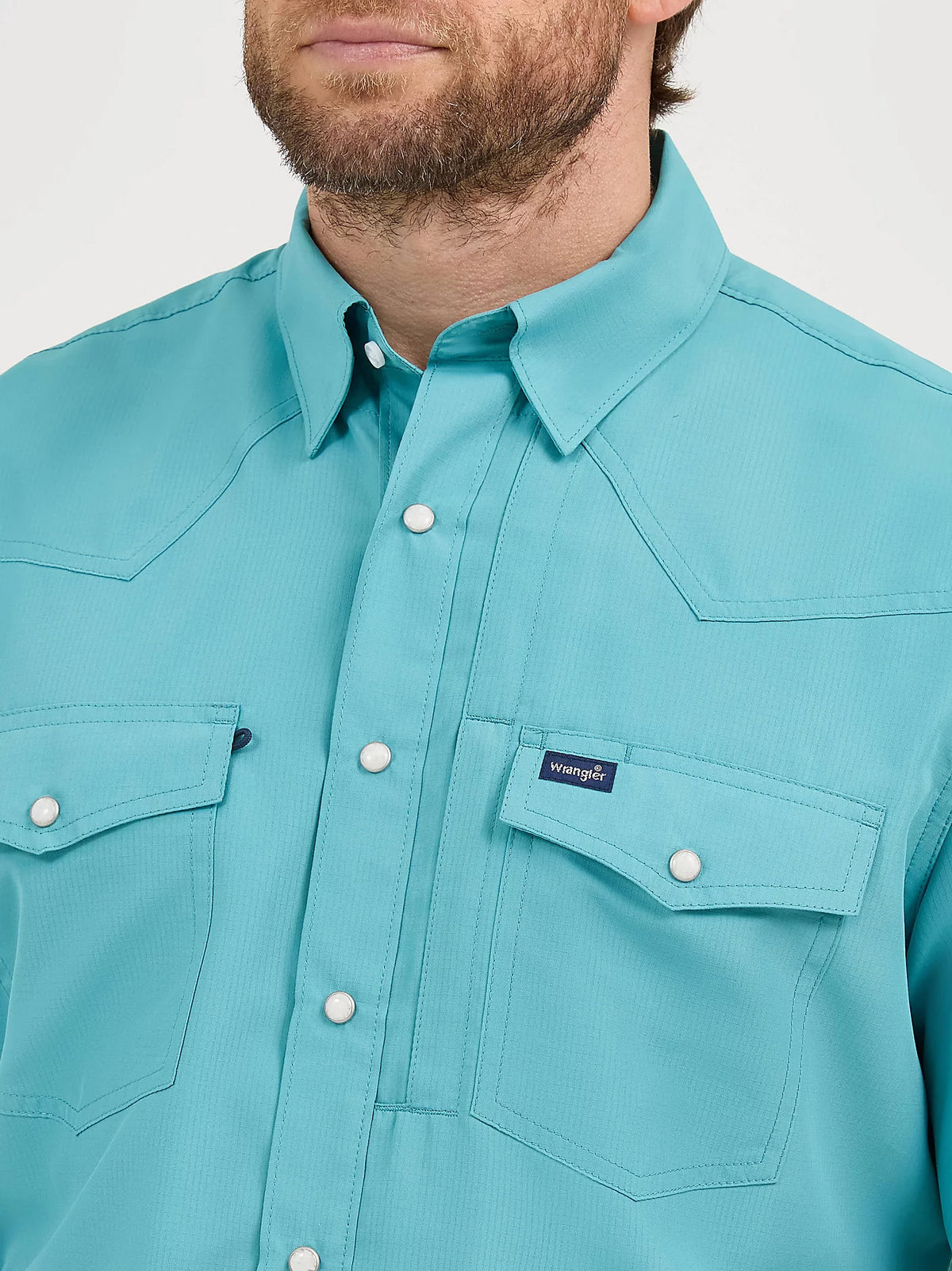 Wrangler Men's S/S Solid Performance Western Snap Shirt in Muted Teal