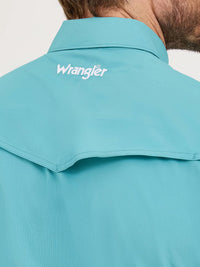 Wrangler Men's S/S Solid Performance Western Snap Shirt in Muted Teal