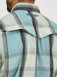 Wrangler Men's S/S Plaid Performance Western Snap Shirt in Cloudy Blues (Available in Tall Sizes)