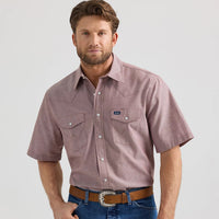 Wrangler Men's S/S Cowboy Cut Western Snap Work Shirt in Brown