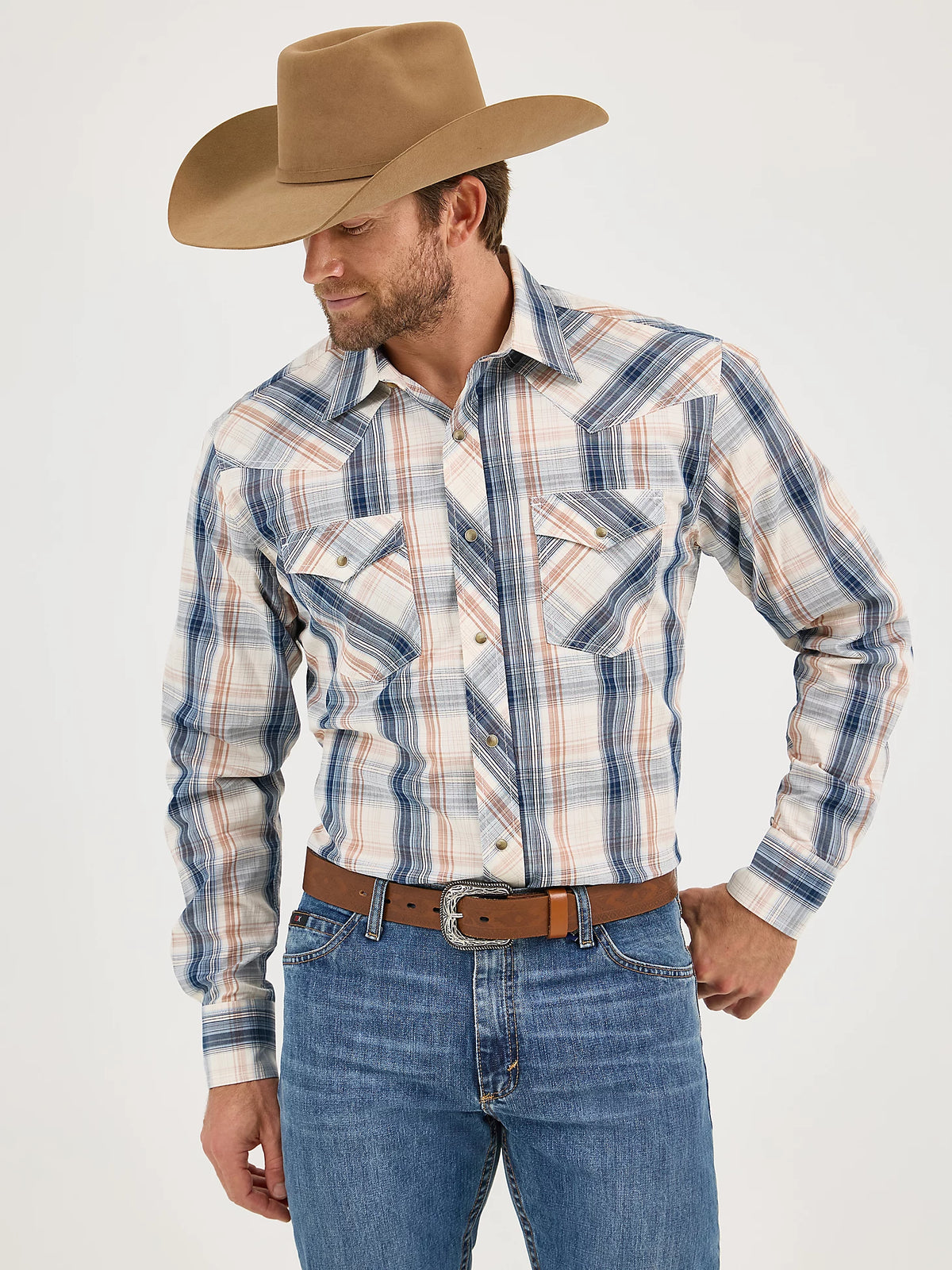 Wrangler Men's L/S 20X Competition Western Snap Shirt in Shore Plaid (Available in Tall Sizes)