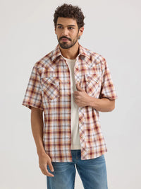 Wrangler Retro Men's S/S Sawtooth Pocket Plaid Western Snap Shirt in Classic Browns (Tall Sizes Available)