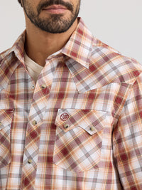 Wrangler Retro Men's S/S Sawtooth Pocket Plaid Western Snap Shirt in Classic Browns (Tall Sizes Available)