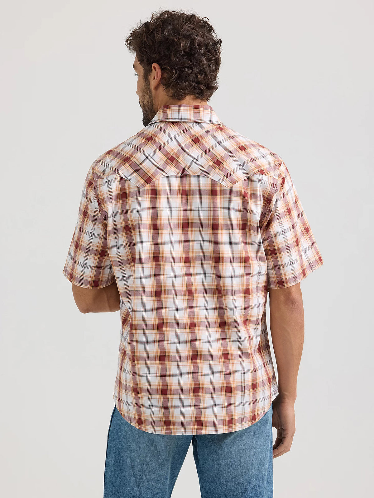 Wrangler Retro Men's S/S Sawtooth Pocket Plaid Western Snap Shirt in Classic Browns (Tall Sizes Available)