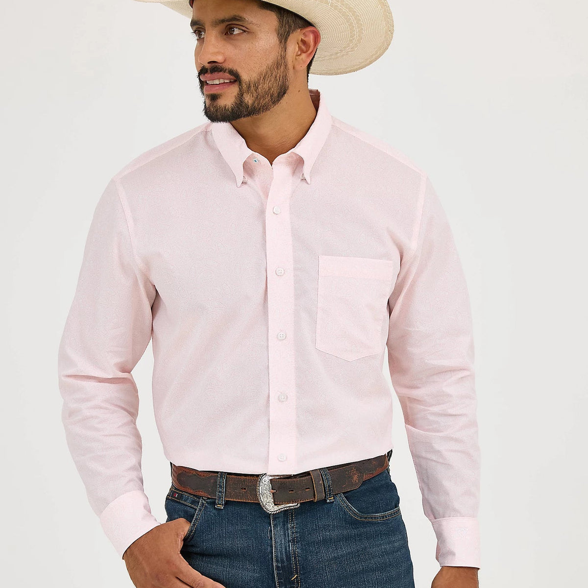 Wrangler Men's Cody Johnson L/S Paisley Button Down Shirt in Pink