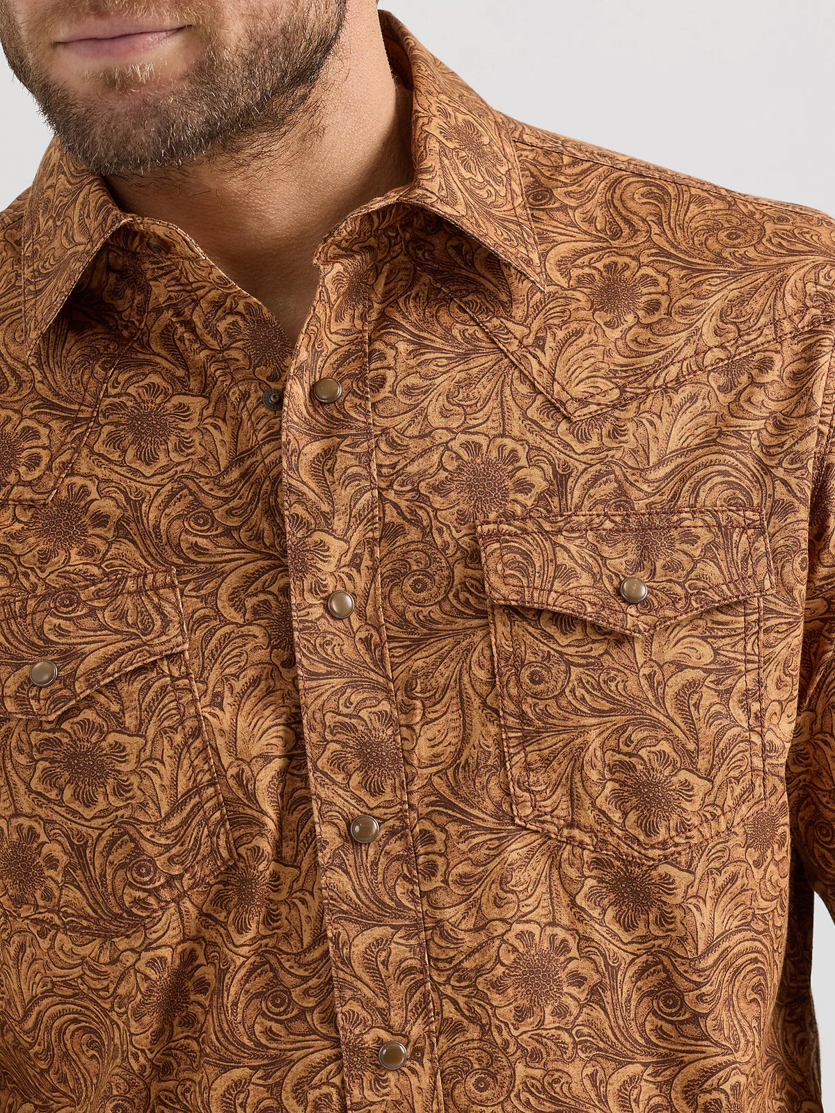 Wrangler Retro Men's L/S Premium Floral Western Snap Shirt in Caramel