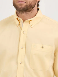 Wrangler Men's L/S George Strait Solid Button Down Shirt in Cornsilk Yellow (Available in Tall Sizes)