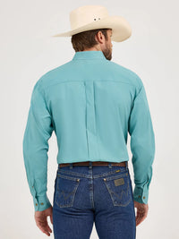 Wrangler Men's L/S George Strait Solid Button Down Shirt in Rich Teal