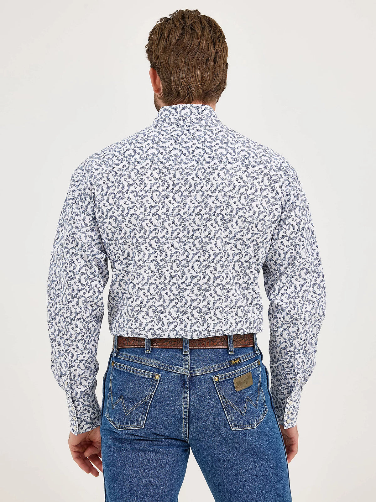 Wrangler Men's L/S George Strait Troubadour Western Snap Shirt in Delft Branches