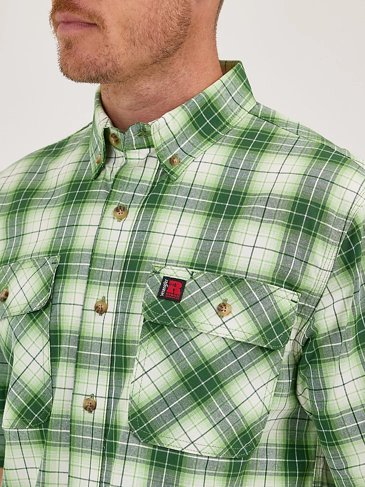 Wrangler Riggs Workwear Men's Foreman Plaid Work Shirt in Grass Green