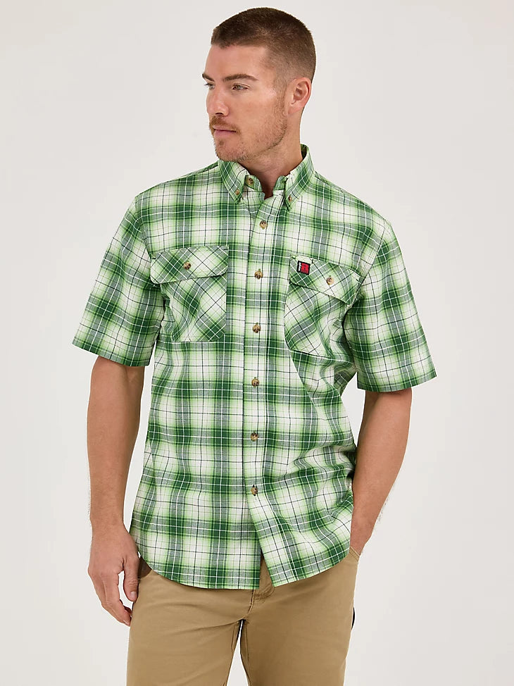 Wrangler Riggs Workwear Men's Foreman Plaid Work Shirt in Grass Green