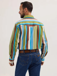 Wrangler Men's L/S Vintage Inspired Brushpopper Western Snap Work Shirt in Green Sky