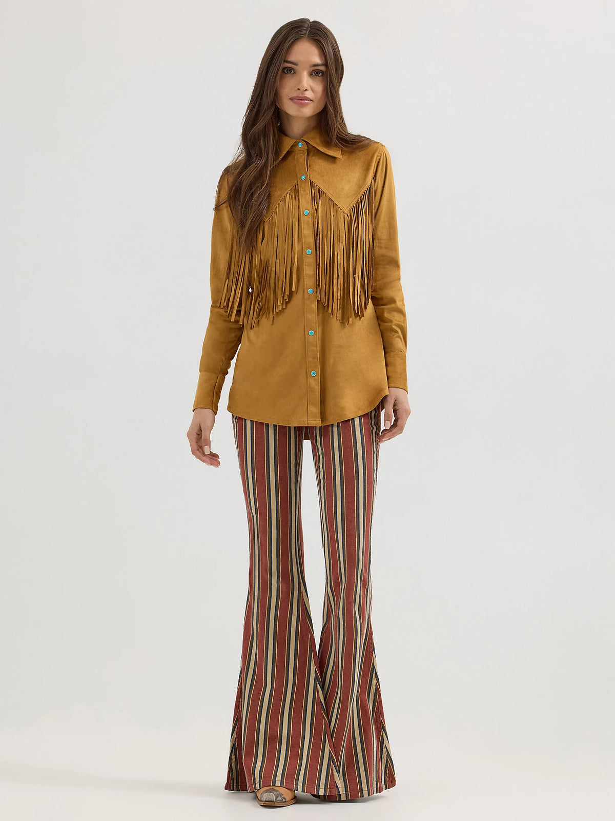 Wrangler x Lainey Wilson Fringe Snap Shirt in Bone Brown