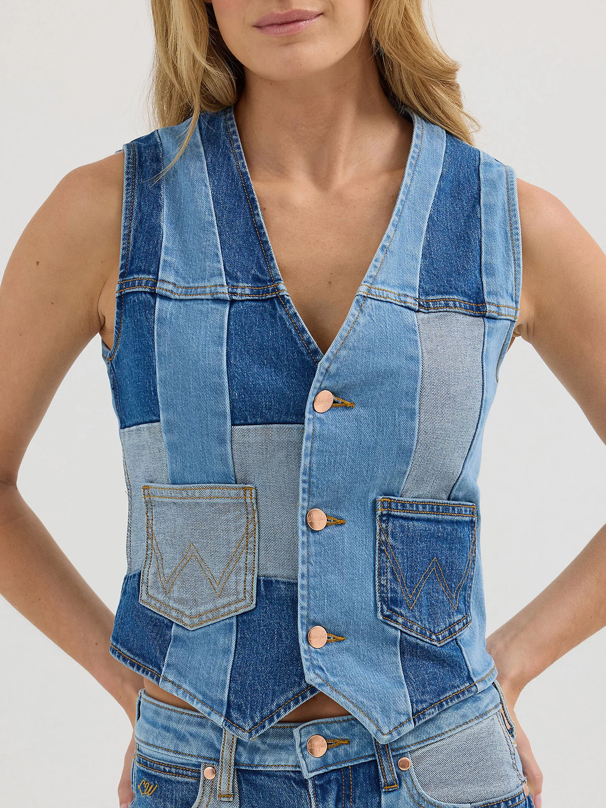 Wrangler x Lainey Wilson Patchwork Vest in Patchwork Blue