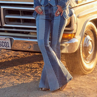 Wrangler x Lainey Wilson Patchwork Bell Bottoms in Patchwork Blue