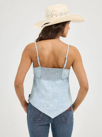 Wrangler Retro Women's Denim Bandana Smocked Fashion Tank in Blue