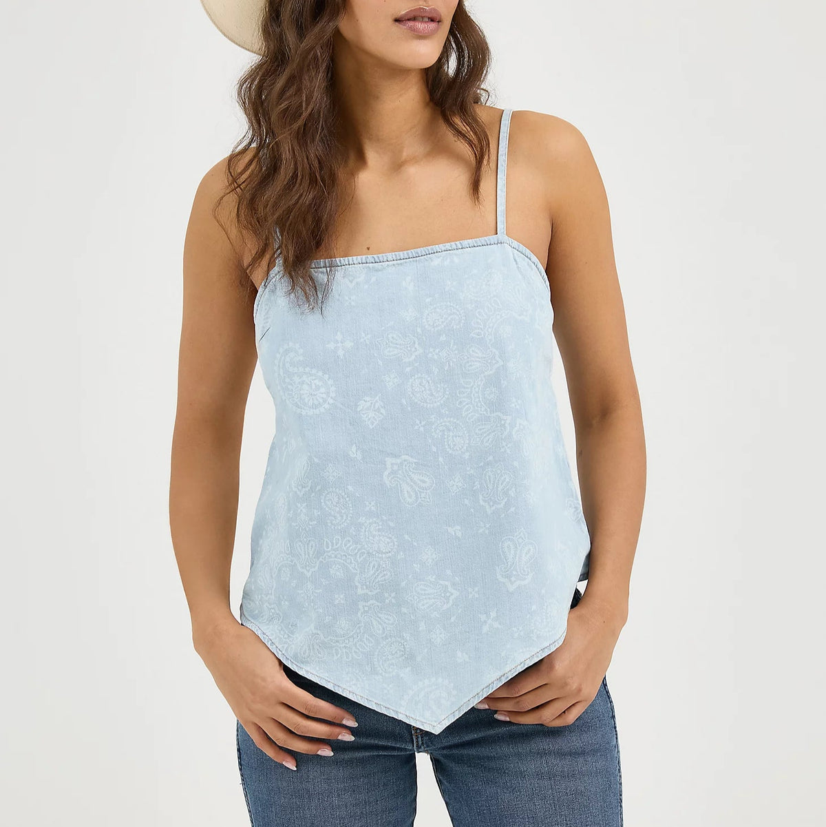 Wrangler Retro Women's Denim Bandana Smocked Fashion Tank in Blue