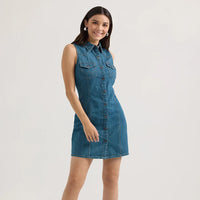 Wrangler Retro Women's Sleeveless Western Snap Shirt Dress in Dark Wash