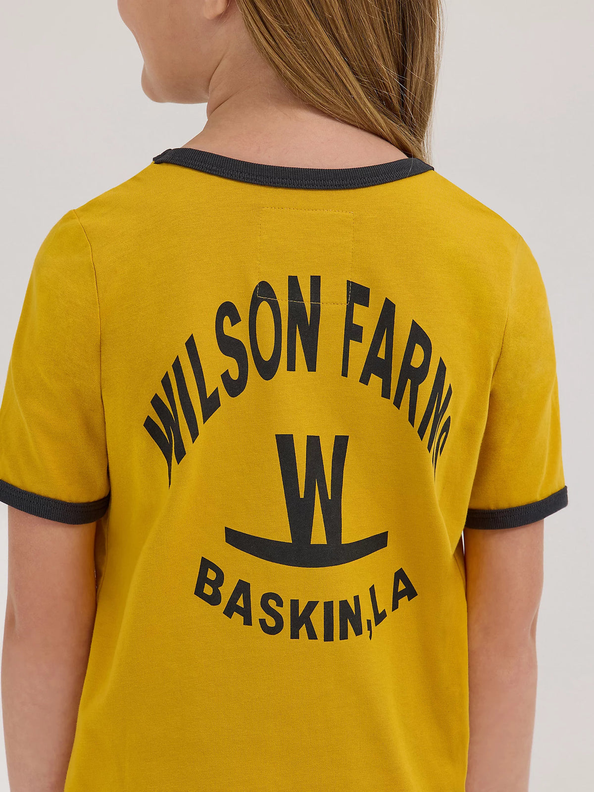 Girl's Wrangler x Lainey Wilson Wilson Farms Ringer Tee in Nugget Gold