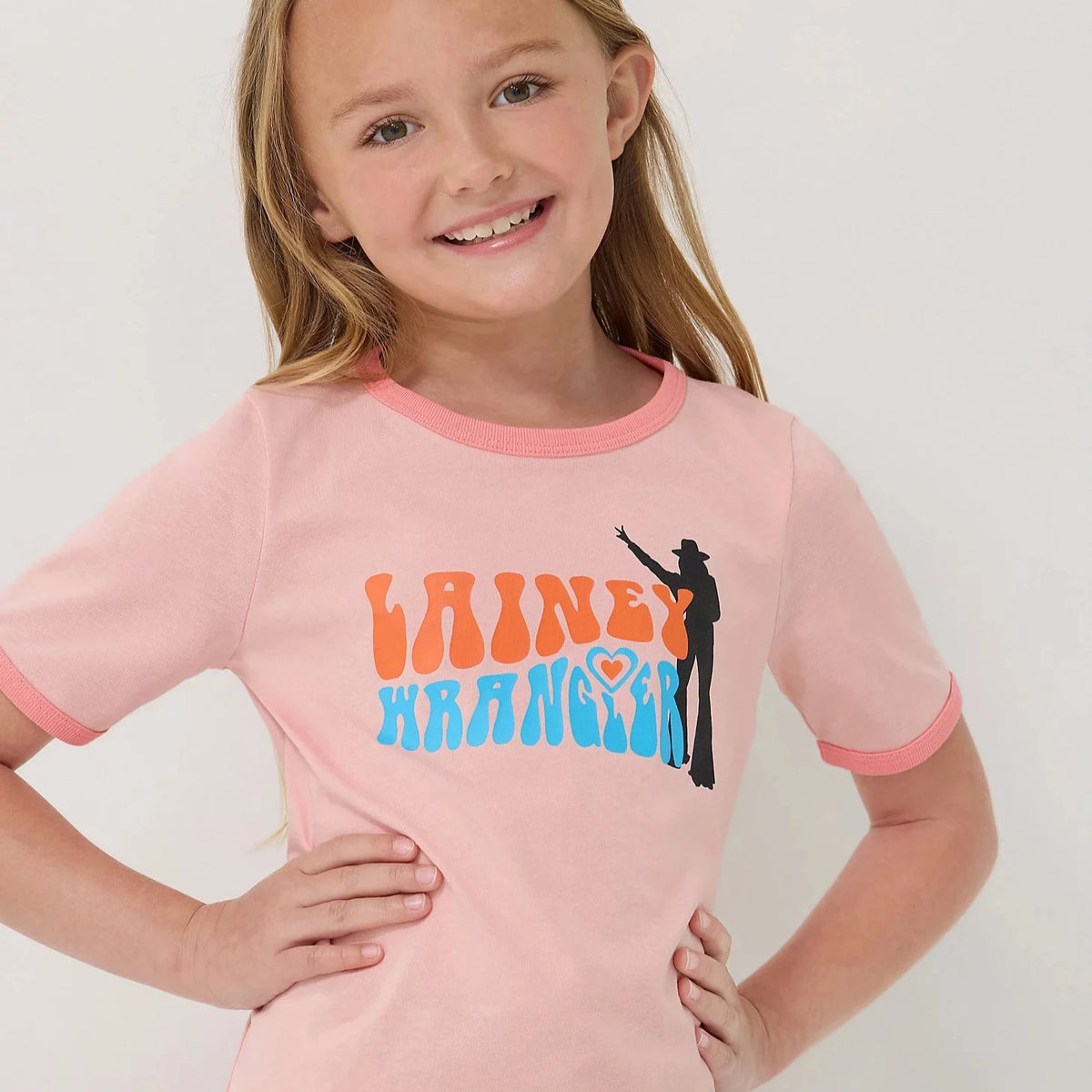 Girl's Wrangler x Lainey Wilson Lainey Shadow Ringer Tee in Blossom