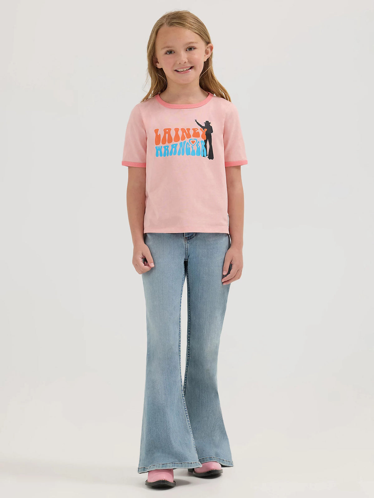 Girl's Wrangler x Lainey Wilson Lainey Shadow Ringer Tee in Blossom