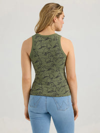 Wrangler Retro Women's Horse Print Slim Goddess Tank in Olive Green