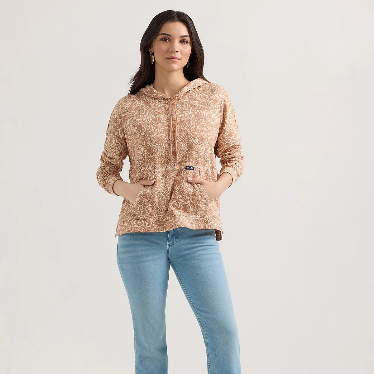 Wrangler Retro Women's Floral Scroll Relaxed Pullover Hoodie in Wavy Tan