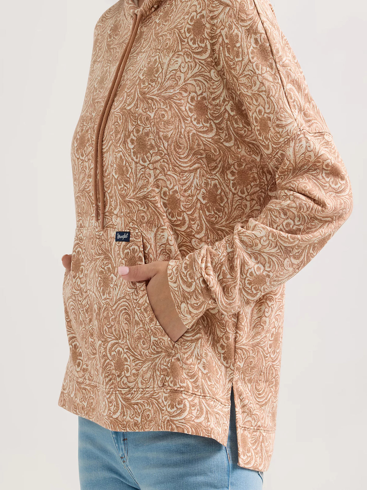 Wrangler Retro Women's Floral Scroll Relaxed Pullover Hoodie in Wavy Tan